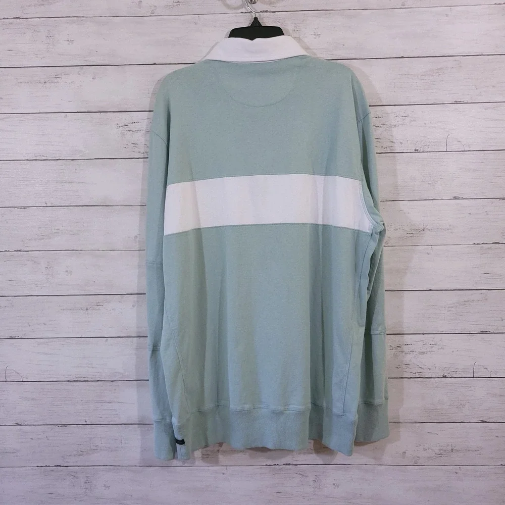 Good Man Brand Long Sleeve Rugby Shirt Ether Green White Stripe Mens Size‎ Small